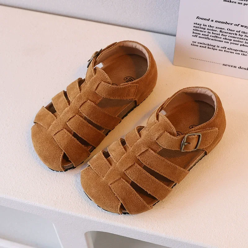 Baby Shoes Kids Shoes Children Sandals Kids Sandals Beach Shoes Suede Leather Girl's Sandals Soft Cowhide Summer Children's Beach Shoes Genuine Leather Baby Boys Gladiator Sandals