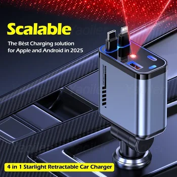 4 in 1 Handyladegerät mit Sternenhimmel Projektor für Auto | 120W USB C und Lightning 1