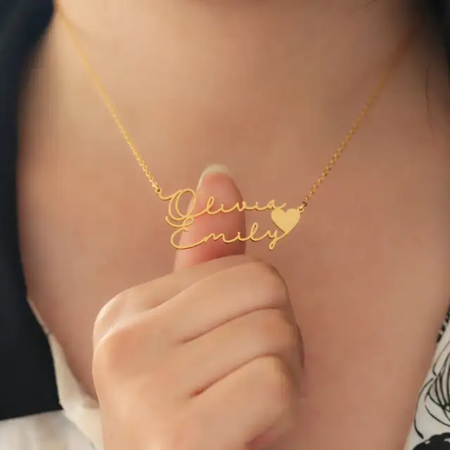 Custom Double Name Heart Name Necklace Women Girl Romantic Wedding Jewelry 2