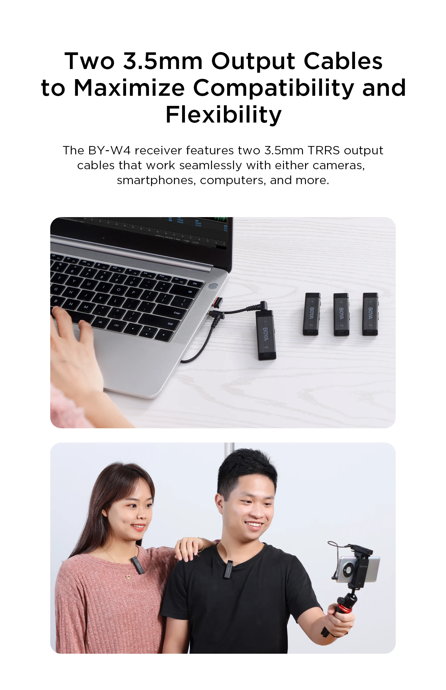 BOYA BY-W4 4-Channel Wireless Lavalier Lapel Microphone for iPhone Camera Samartphone Video Recording Podcast YouTube Streaming