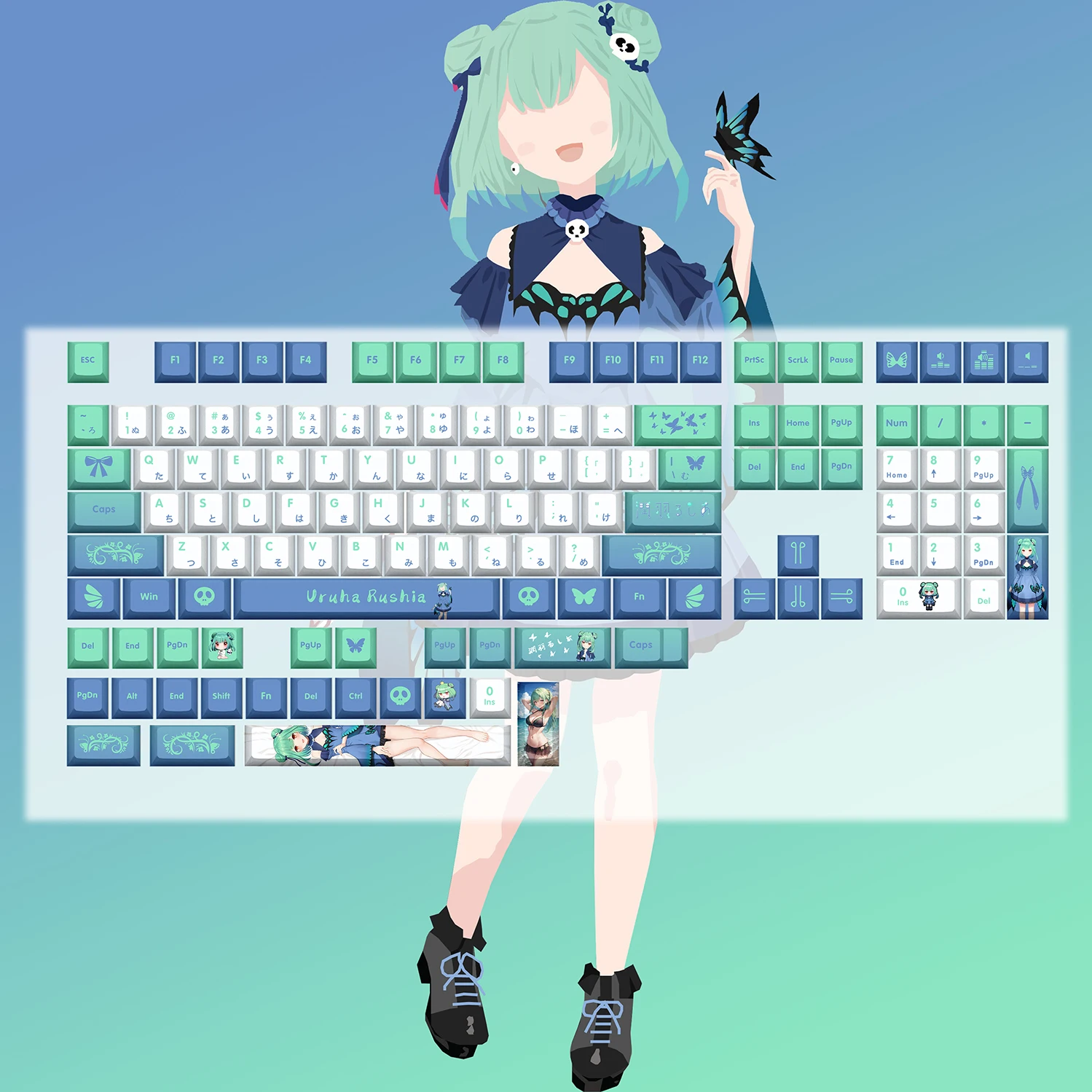 Rushia Vtuber Hololive Key Cover Pbt Dye Sublimation Cherry mx Cross Axis Switch Keycap para Teclado Mecânico