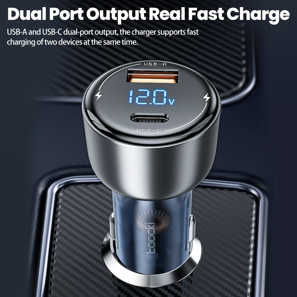 USB Car Charger 87.5W Type C Quick Charger For iPhone Xiaomi Samsung QC PD 3.0 LED Display Type C Car For Laptop