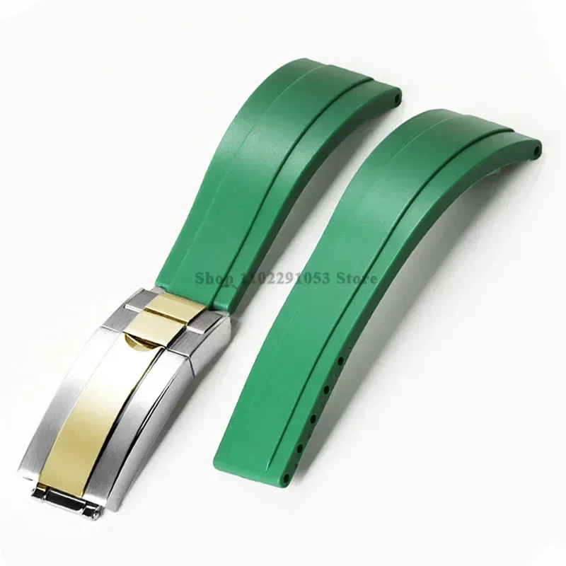 Premium 20mm Waterproof Rubber Watch Strap with Metal Folding Buckle