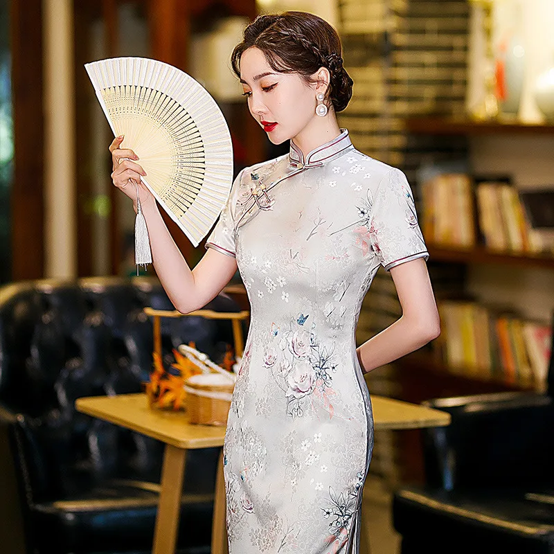 

Ladies Slim Traditional Cheongsam Chinese Style Elegant Cheongsam Fashion Short Sleeve Evening Dress Qipao for Women 2023
