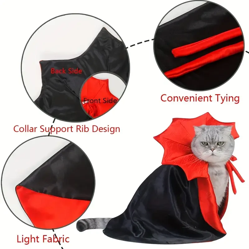 Red Black Adjustable Vampire Cape Costume for Cats Dogs