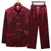 Tang Suit (top + Pants) Dad Chinese Style Hanfu for Middle-aged and Elderly Men Imitation Mulberry Silk Satin Jacquard Suit 3