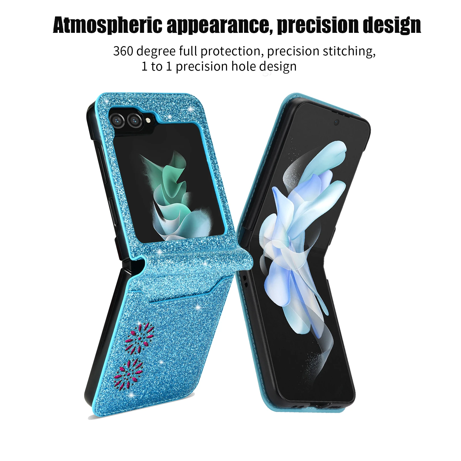 Glitzernde Schutzhülle für Samsung Galaxy Z Flip 8 7 FE 6 5 4 3 5G Flip6 Flip7 mit Kartenhalter und Lederhülle – Detail 3