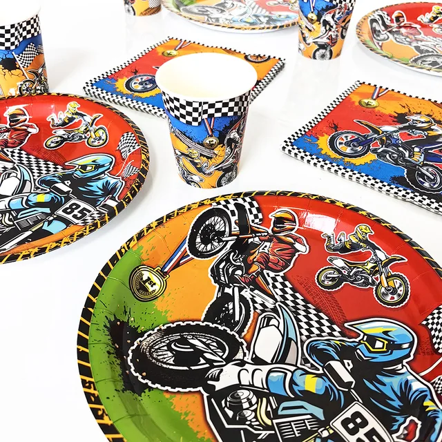 Assiettes en Papier de Style Britannique, Décor de ixd'Anniversaire, Moto, Moto, D343 5