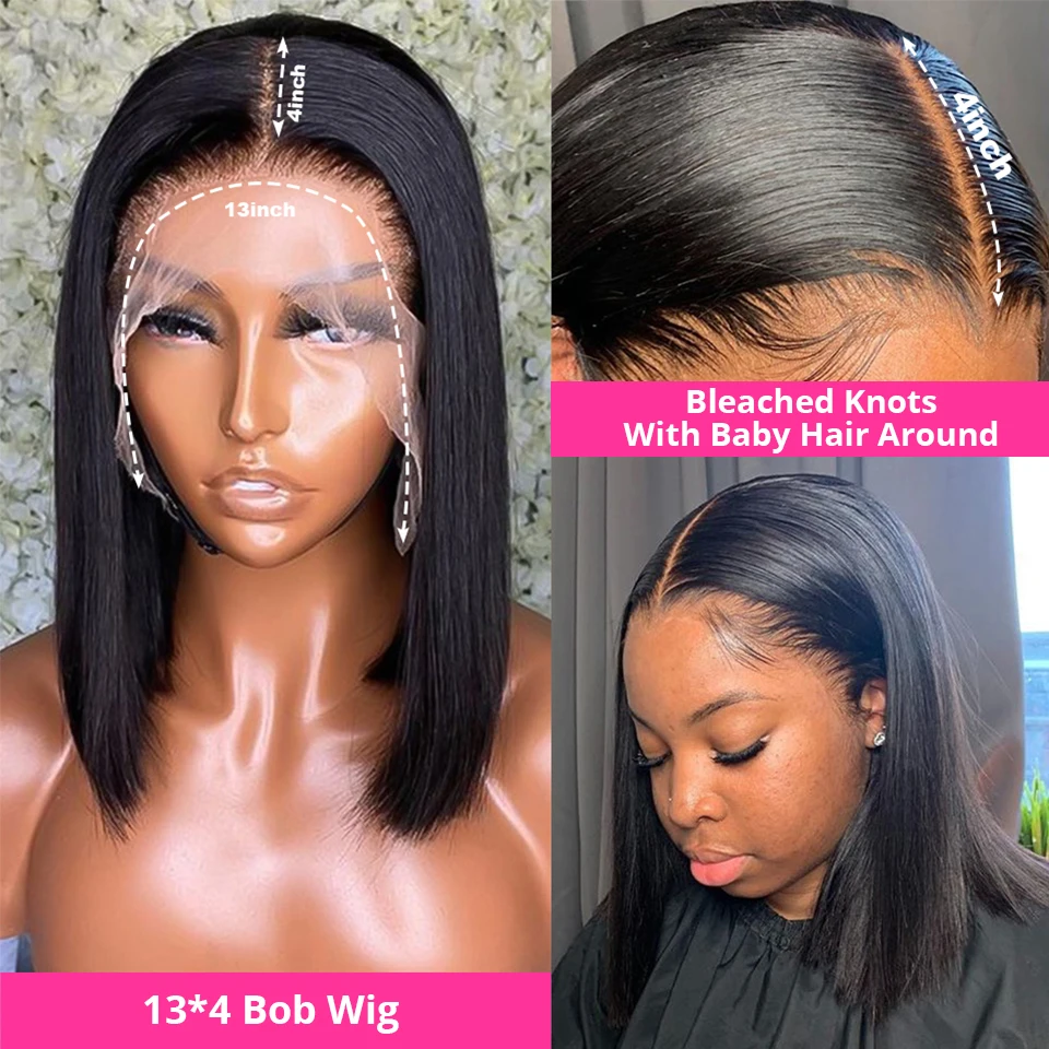 Peruvian Short Straight Bob Wig 13×4 Lace Front Human Hair Wigs For Women HD Lace Frontal Wig Glueless 200% Density Closure Wig