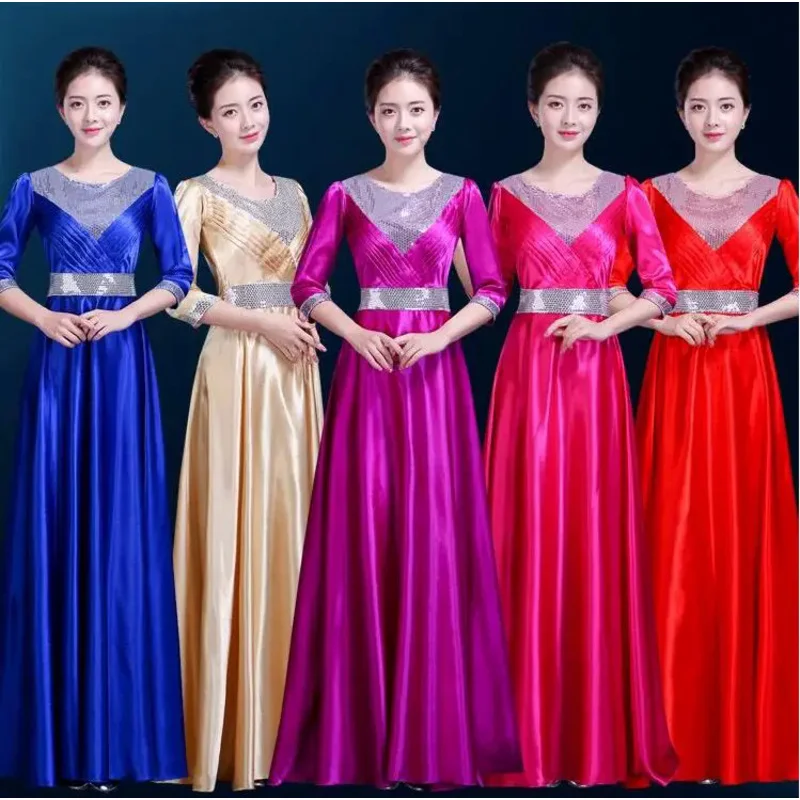

2024 женская Танцевальная сценическая одежда, платье для Хорта, костюм для хора среднего возраста, одежда для выступления на сцене, женское платье