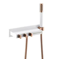 ก๊อกน้ําอ่างอาบน้ําชุดห้องน้ําติดผนังสีขาว Rose Gold ทองเหลืองขนาดใหญ่แผ่นอ่างอาบน้ําน้ําตกชุดฝักบัวใหม่ 6