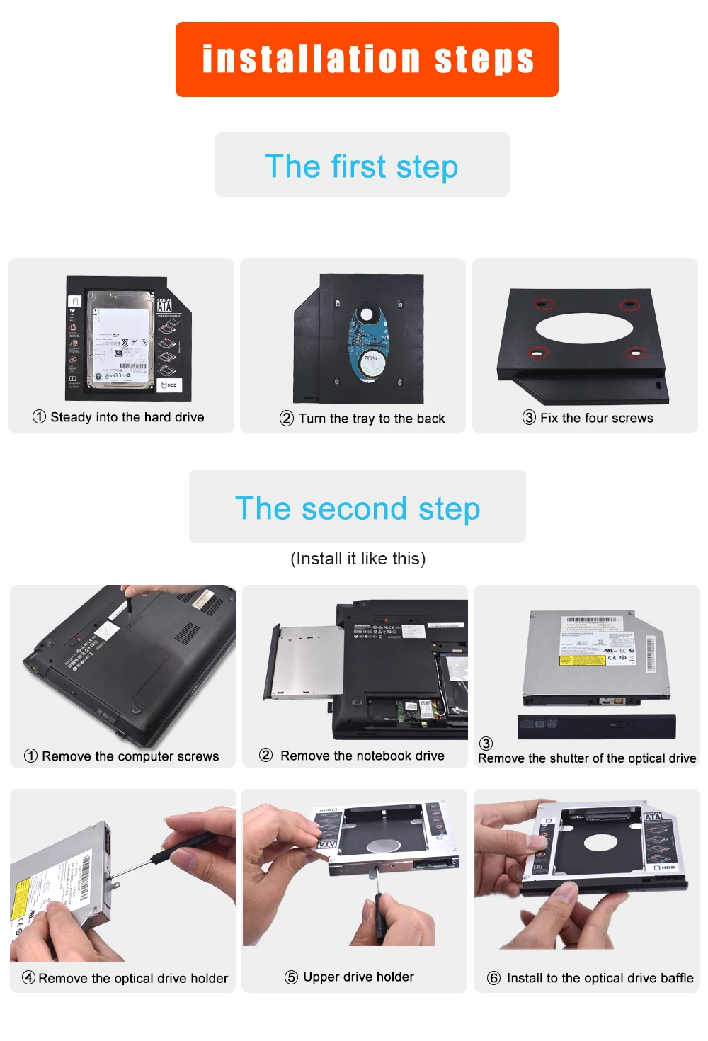 TISHRIC Aluminum 2nd Hdd Caddy SSD Sata 3.0 Optibay 9.5mm 12.7mm Case 2.5 Hard Disk Drive Box Enclosure For Laptop CD DVD-ROM hdd case 2.5