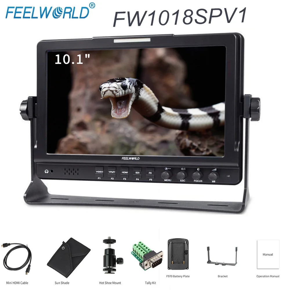 FEELWORLD FW1018SPV1 10.1 Inch Field Monitor Full HD 1920*1200 3G-SDI Director Tally Light for Jimmy Jibs and DSLR Cameras