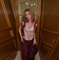 Haut Corset Sexy Femme Style Français Vintage Imprimé Floral avec Bretelles Nœud Papillon Col Carré Ajusté Rouge et Blanc Coupe Courte Tenue de Soirée Automne 2026 3