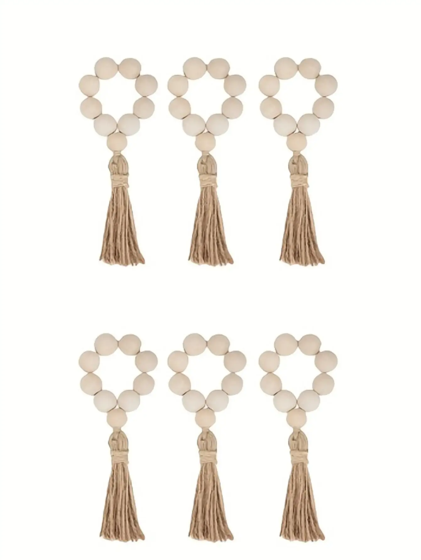 1 set of 6 wooden beads, hemp rope tassels, napkin ring buckles