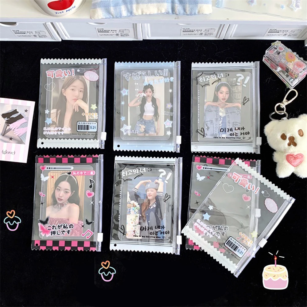INS Candy Bag Photocard Holder 3 Inch Idol Photo Card Sleeves Card Protective Case Badge Protector Case with Keychain Stationery 4
