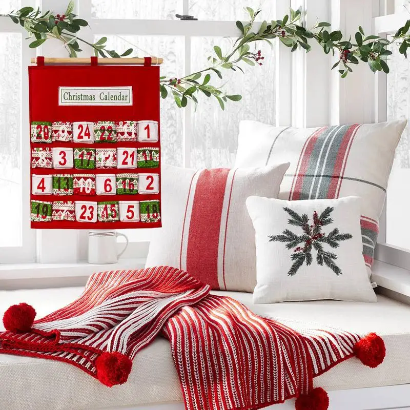 thumbnail image 2 of Tebasty Christmas Advent Calendar Wall Hanging - 24 Pocket Countdown Bag In Red 2 of 13