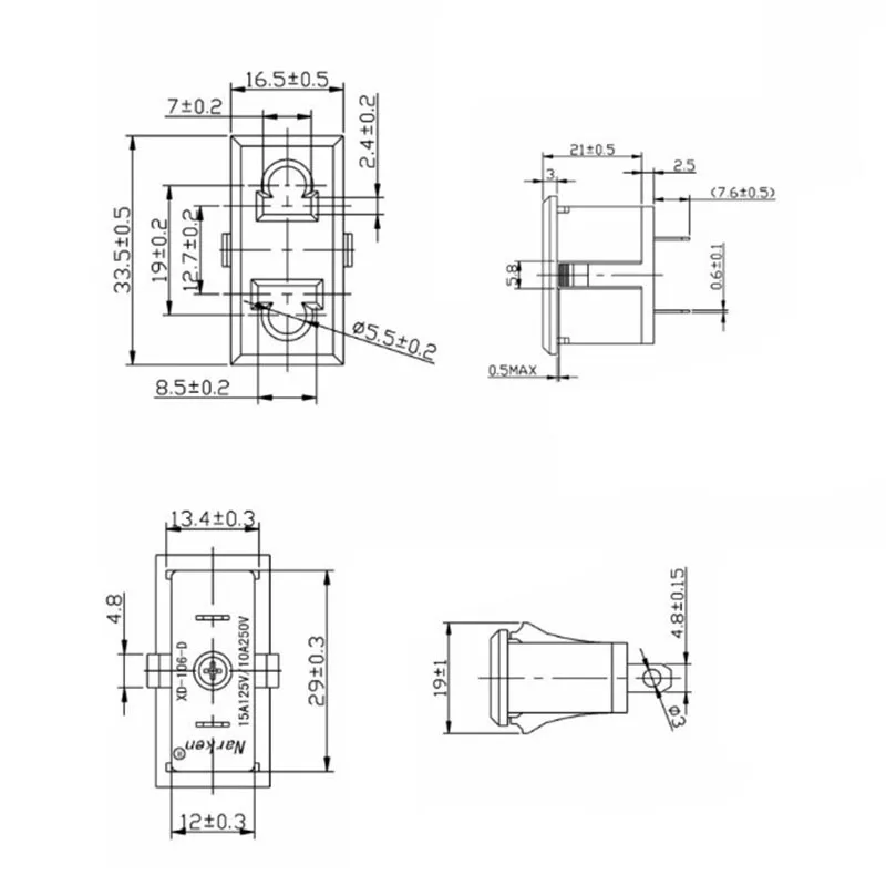 Original XD-106-D AC socket International European standard two-hole socket 15A125V 10A250V 33*16mm