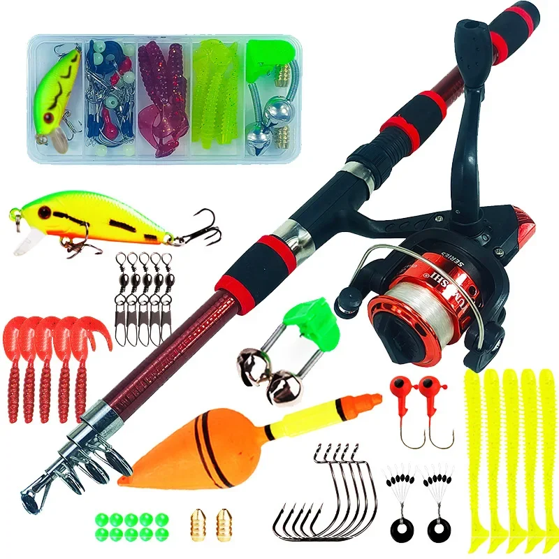 Spinning Fishing Rod and Reel Combo 1.8M Telescopic Rod with 5.2:1 3BB Reel Max Drag 5kg Full Fishing Kit Set