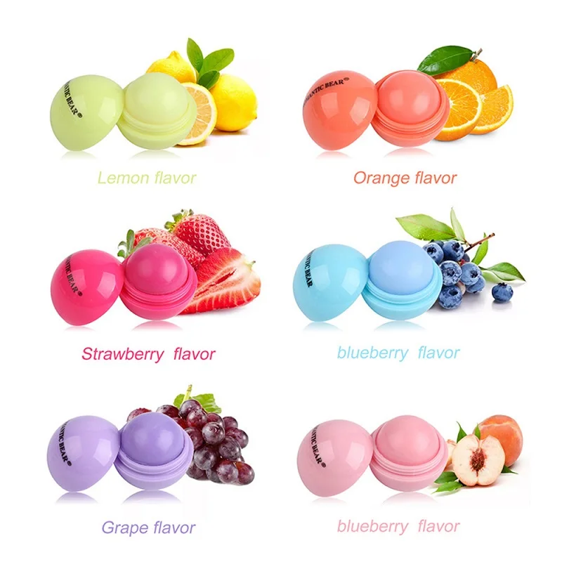 6Pcs/Lot Round Ball Natural Moisturizing Lip Balm Fruit Flavour Long Lasting Nutritious Lip Balm Lipstick Makeup Lips Care