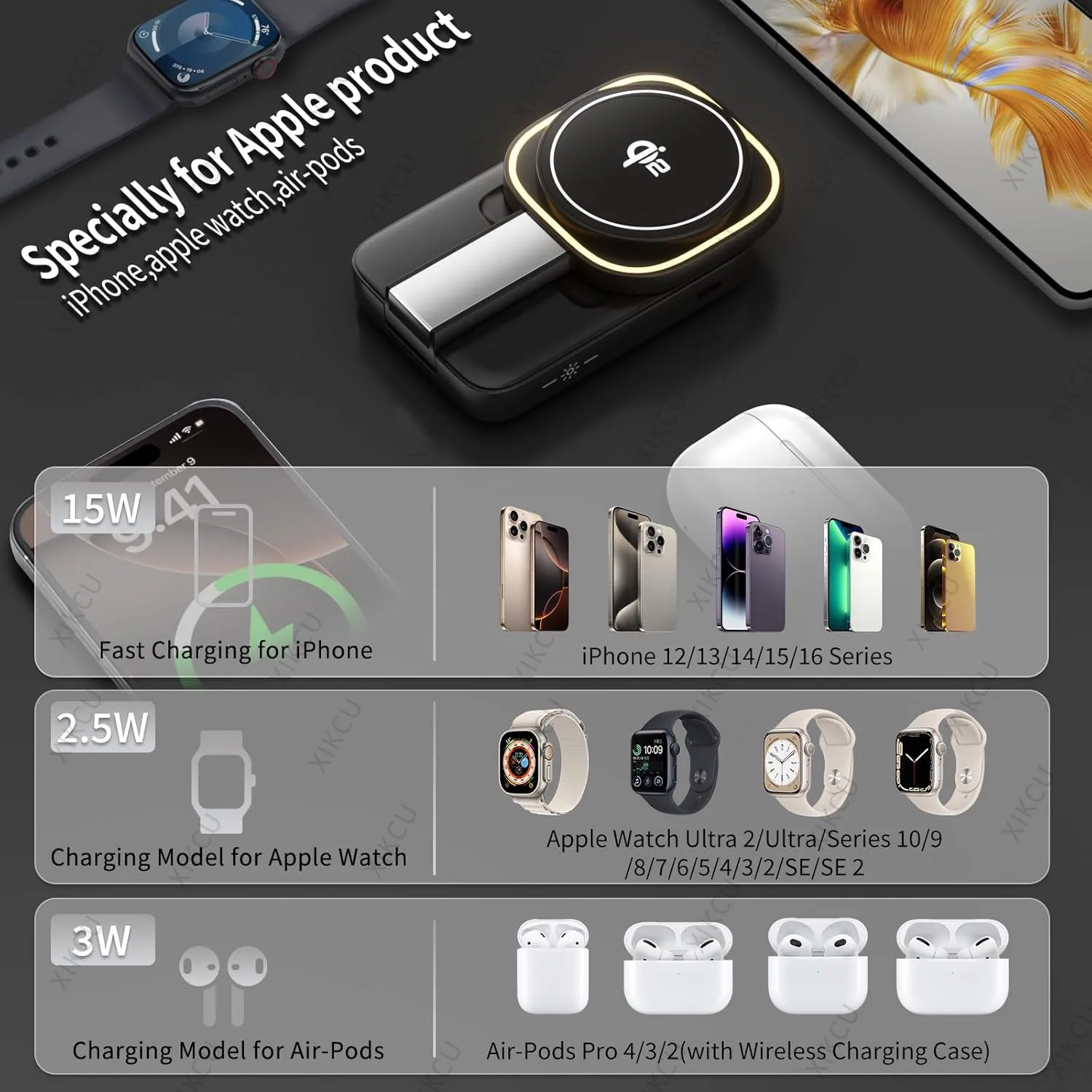 Qi2 3 in 1 Wireless Fast Charging Station Fold Phone Stand For Magsafe iPhone 17 16 Pro Max 15 14 13 12 Apple Watch AirPods Pro