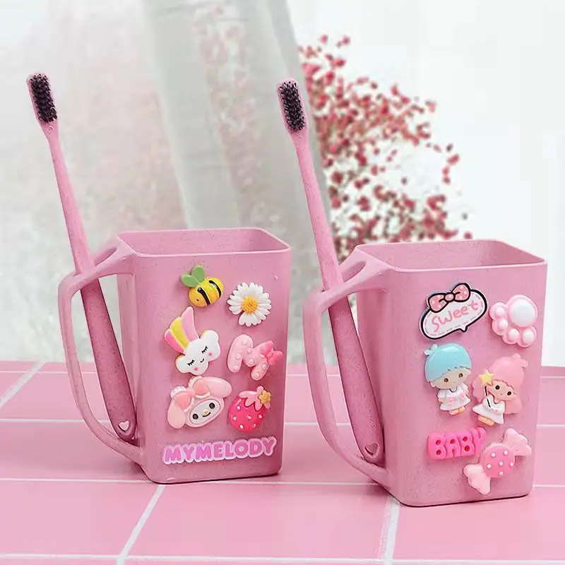 

Kawaii Sanrio Hello Kitty Little Twin Stars My Melody Child Mouthwash Cup Anime Figure with Handle Toothbrush High Capacity Gift