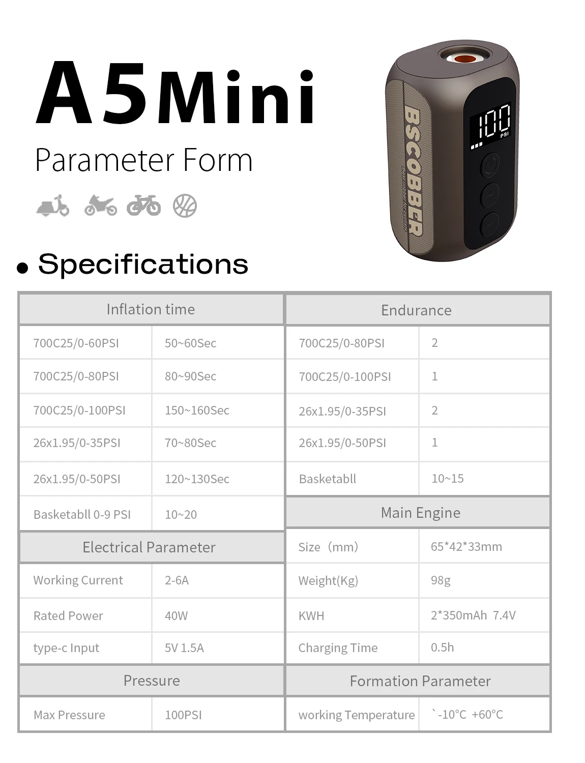 Rechargeable Air Pump Tire Inflator Wireless Portable Mini Pump With Bike Bag 10