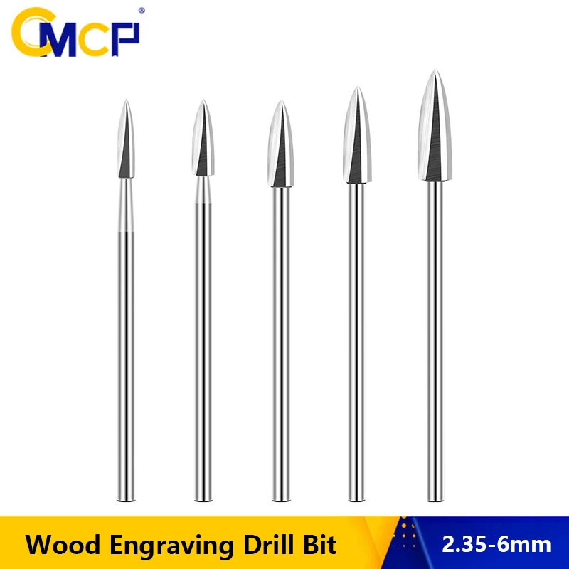 CMCP 2.35mm Shank Wood Engraving Bit Engraving Drill Bit 3 Flute 2.35-6mm Carbide Milling Cutter Woodworking Drilling Tools