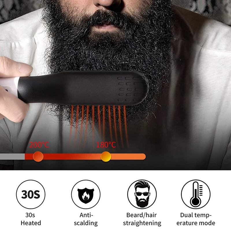 New Hair Straightener Quick Heated Electric Hot Comb Professional Negative Ion  Anti-Scalding Ceramic Beard Straightener Brush 2