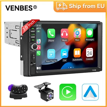 VENBES 1 Din Radio de coche 7 pulgadas CarPlay Android Auto pantalla táctil Mirrorlink Bluetooth FM USB TF AUX 1