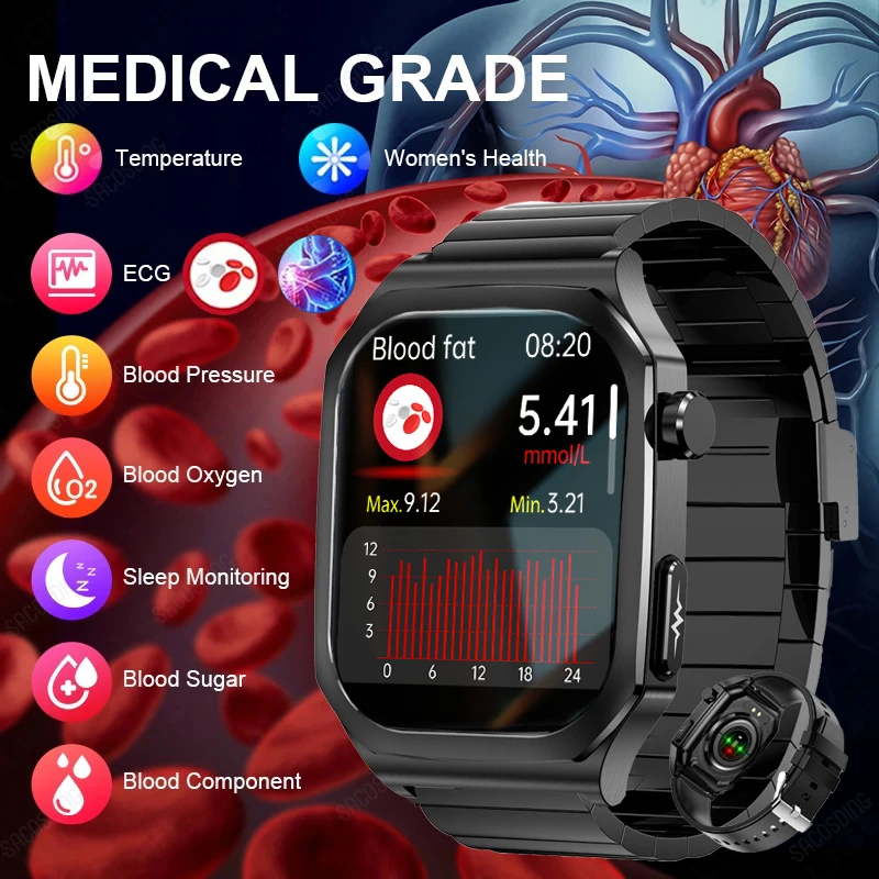 Termometro Smart Watch Ecg + Ppg Health Blood Sugar Blood Lipid Monitor Dell'Acido Urico Smartwatch 368*448 Hd Amoled Bluetooth Call Sos