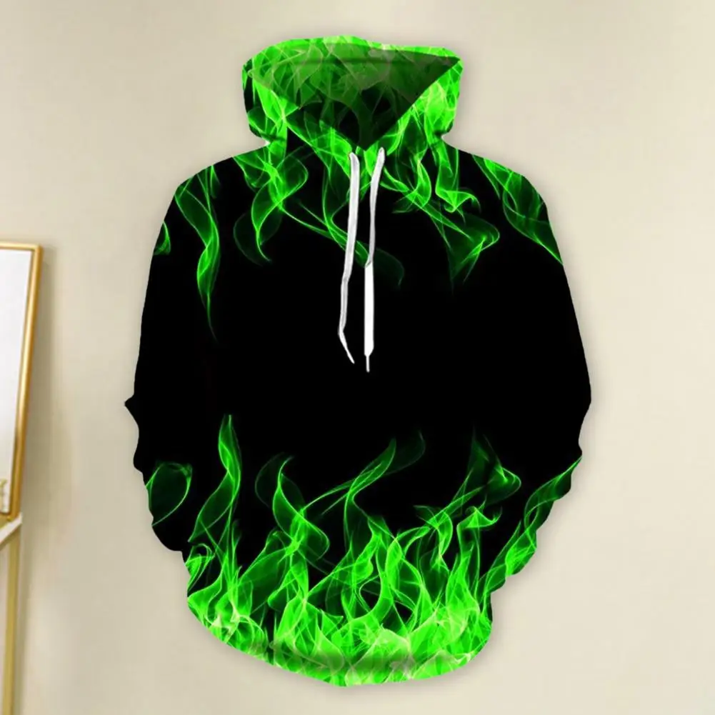 

Men Hooded Sweatshirt Stylish Unisex Flame Print Hoodie Warm Loose-fit Pullover for Fall/winter Couple Halloween Outfit Soft Men