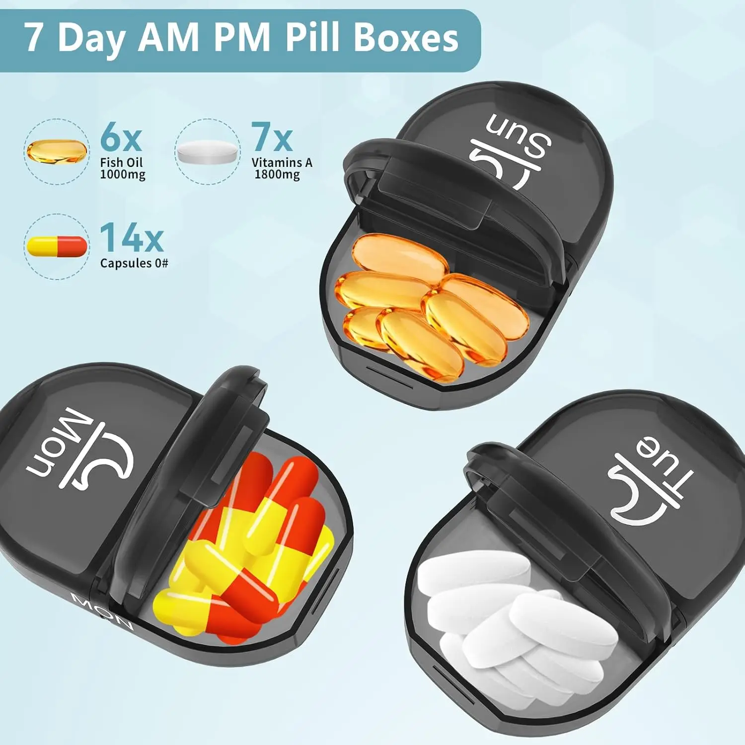 Serfeymi Dual Compartment Weekly Pill Organizer for Vitamins & Supplements