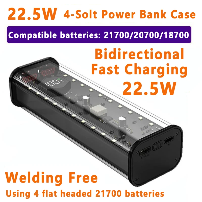 

DIY Shell 4*21700 Battery Holder Power Bank Case Dual USB Mobile Phone Charger TypeC 21700 Battery Storage Box For iPhone Xiaomi
