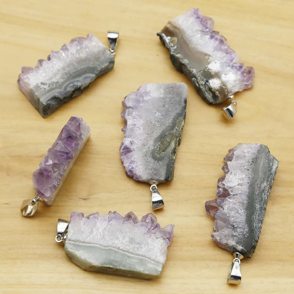 

Quality Natural Raw Ore Stone Uruguay Amethyst Irregular Pendant Necklace Energy Healing Chakra Halo Charm DIY Jewelry Gift 6Pcs