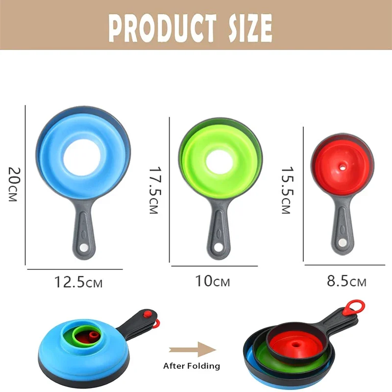 3Pcs/Set Silicone Folding Telescopic Funne With 3 Size Kitchen Funnel Powder Liquid Wide Mouth Jam Funnel Kitchen Utensils