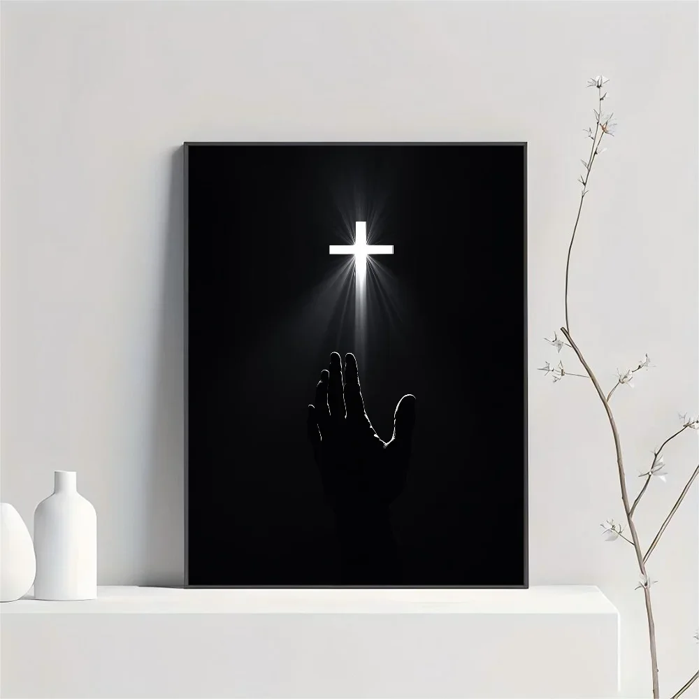 1 Stück rahmenloses Leinwandbild 'Sohn Gottes Jesus Kreuz Heiliges Licht' Wandkunst, HD-Leinwanddruck Poster, Geeignet für Zuhause, Wohnzimmer, Zimmerdekoration – Detail 1