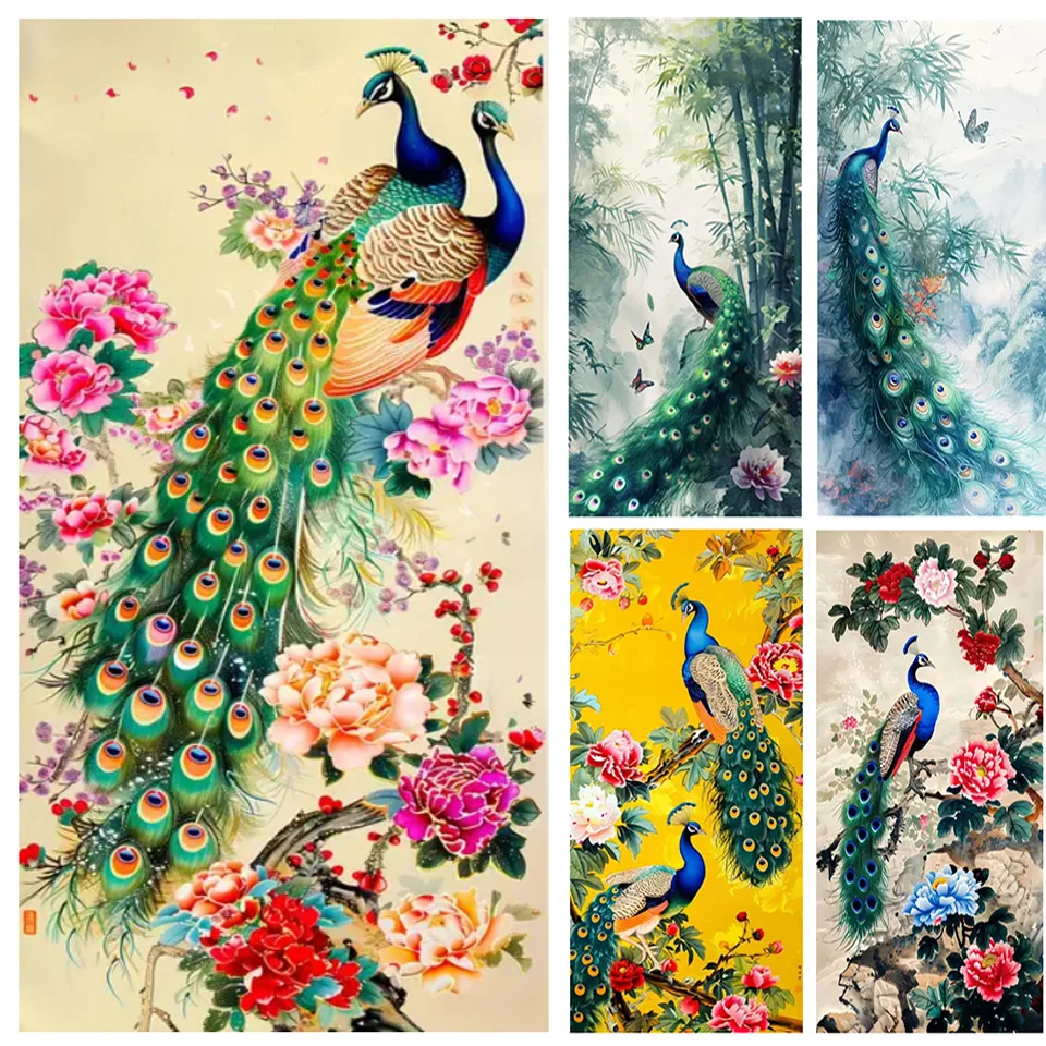 5d Diamond Painting Vintage Peacock Peony Pictures Mosaic Full Round Diamond Embroidery Cross Stitch Kits Home Decor Diy Gifts