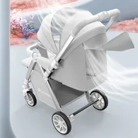 Poussette pour bébé pliable, tige de poussée bidirectionnelle, quatre roues, absorbant les chocs, landau avec moustiquaire 5
