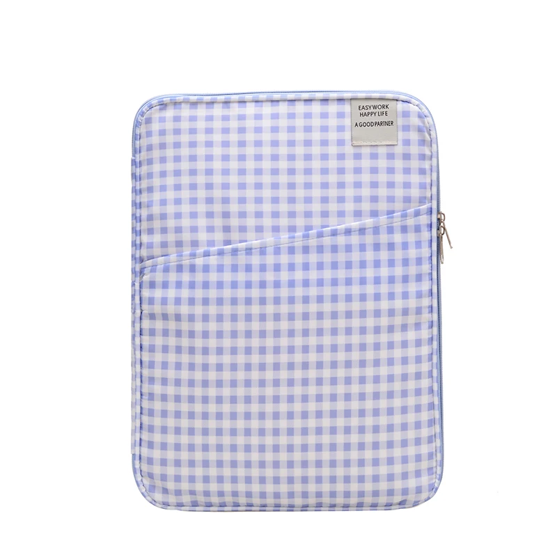 Stylish Plaid Nylon Laptop Sleeve with Multi-Pocket Organizer