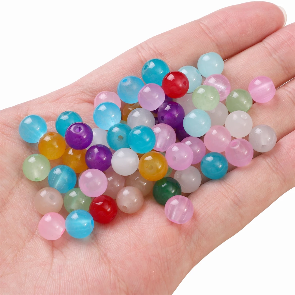Glossy Jelly Imitation Jade Glass Round Beads – Assorted Sizes for Jewelry Making Supplies