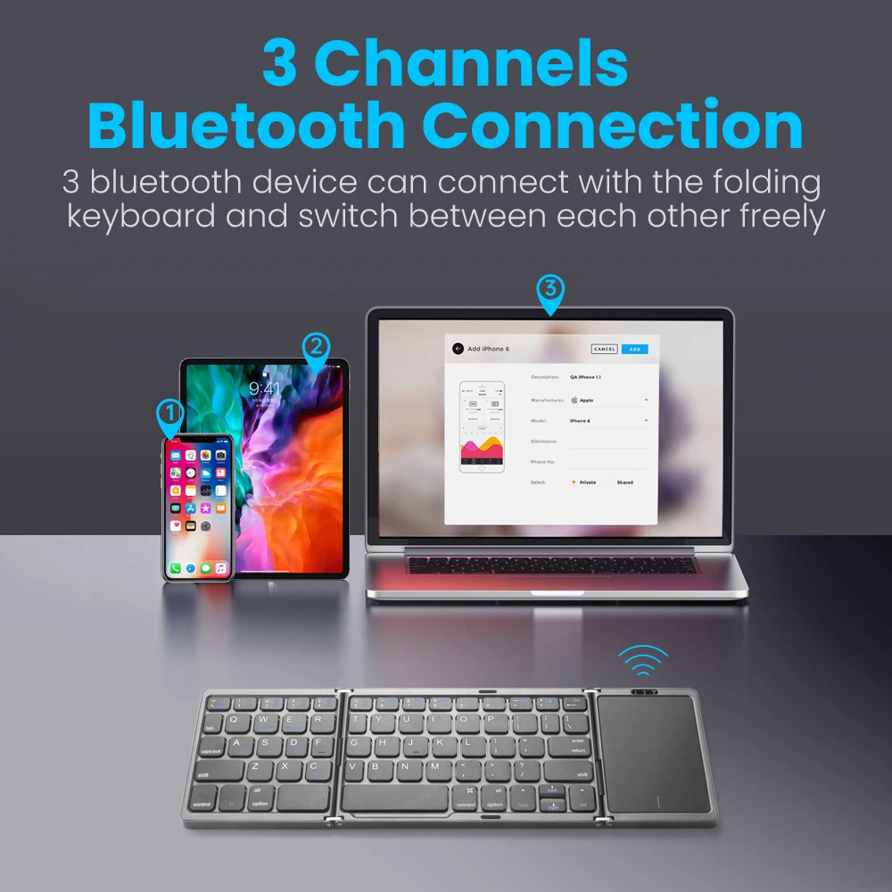 Foldable Wireless Bluetooth Keyboard Folding Mini Keyboards With Touchpad for PC Mac Smartphone Windows iOS Android