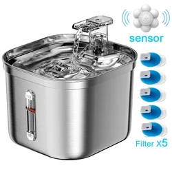 Stainless Steel Cat Water Fountain with Automatic Sensor and Ultra-Quiet Pump (Sensor-X5Filter)