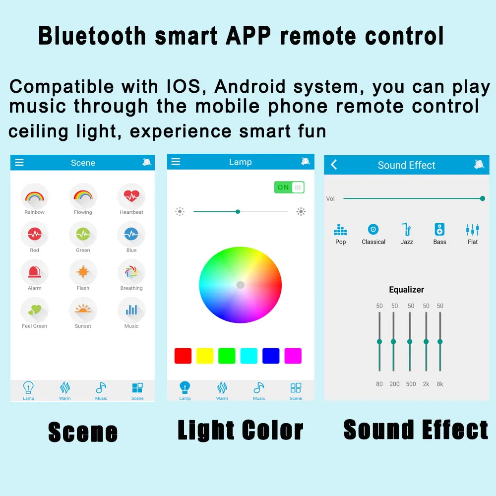 Smart levou lâmpada do teto, 36w, 100-265v, rgb, com wi-fi, bluetooth, alto-falante, música, luz para quarto, alexa, controle de voz do google