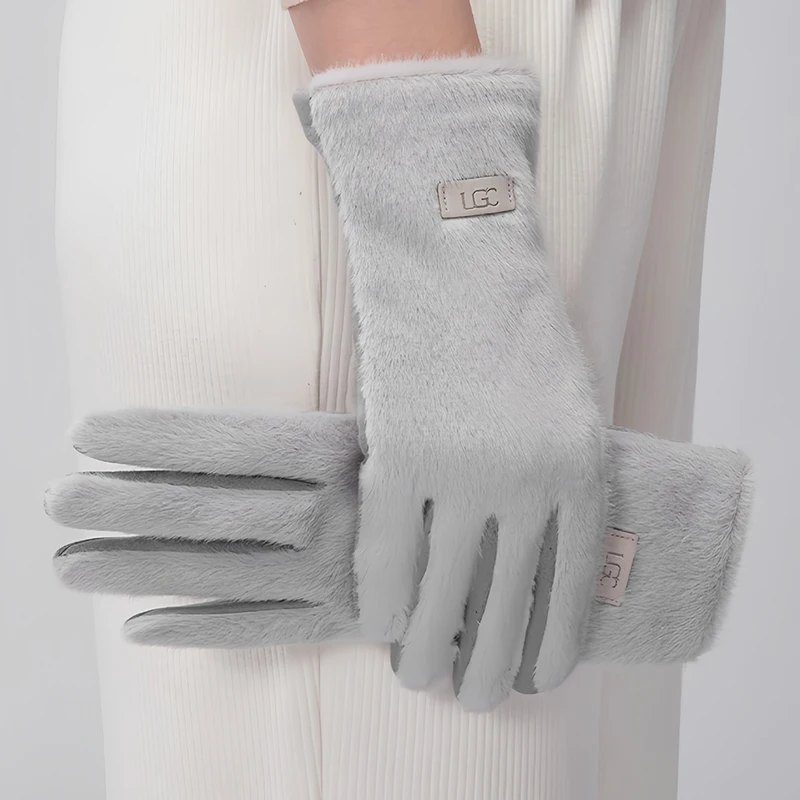 Gants femme daim vison noir tactiles élégants doux chauds hiver classique