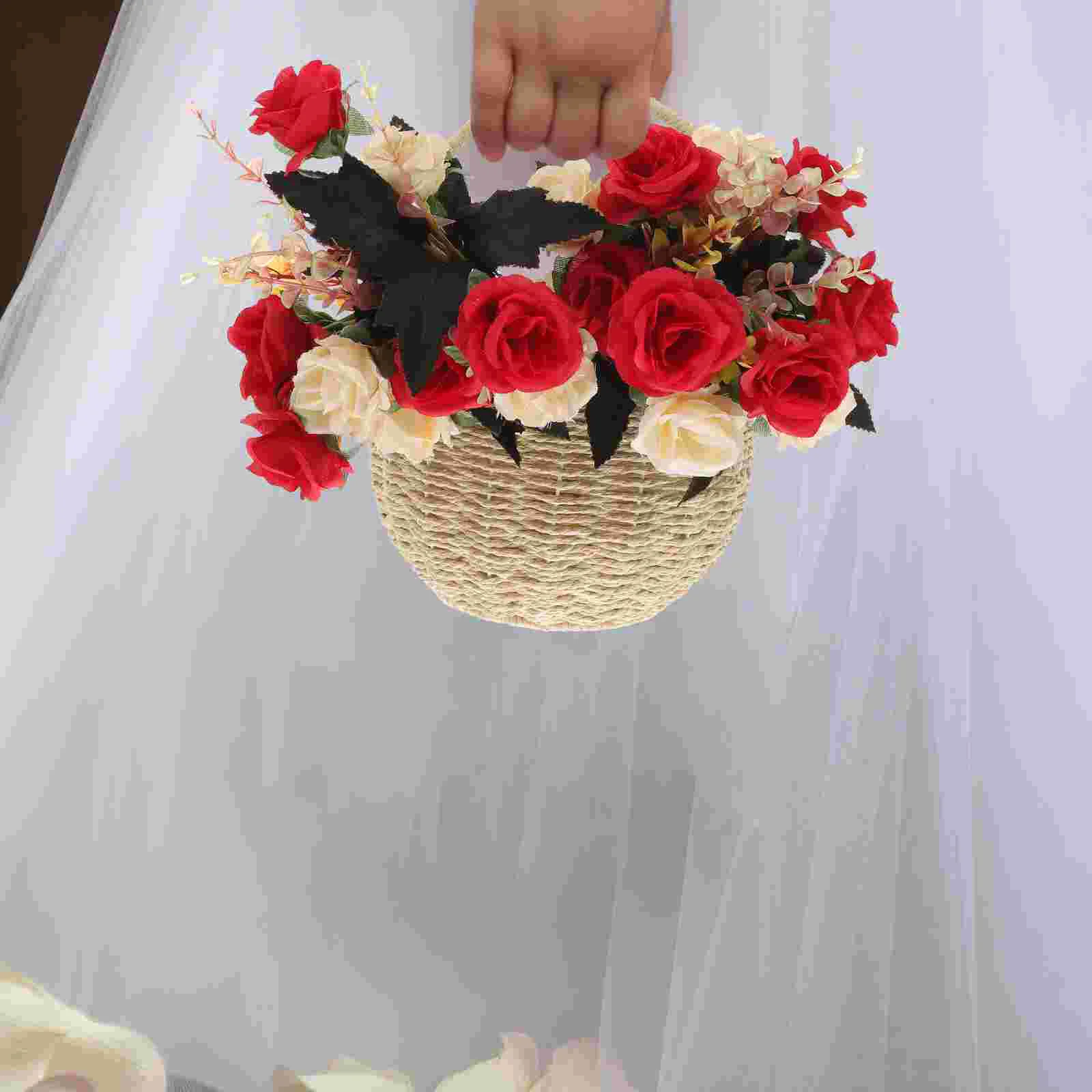 

Container Rabbit Flower Basket Multi-function Woven Baskets for Storage Manual Small White Sundries