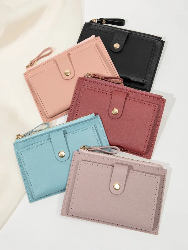 Minimalist and fashionable women' short card bag, ultra-thin mini PU leather...