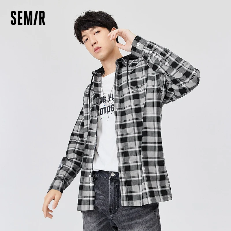 

Рубашка Semir с длинным рукавом, мужская рубашка с капюшоном, новинка 2022, Осенний свободный клетчатый Топ для мальчиков, универсальный