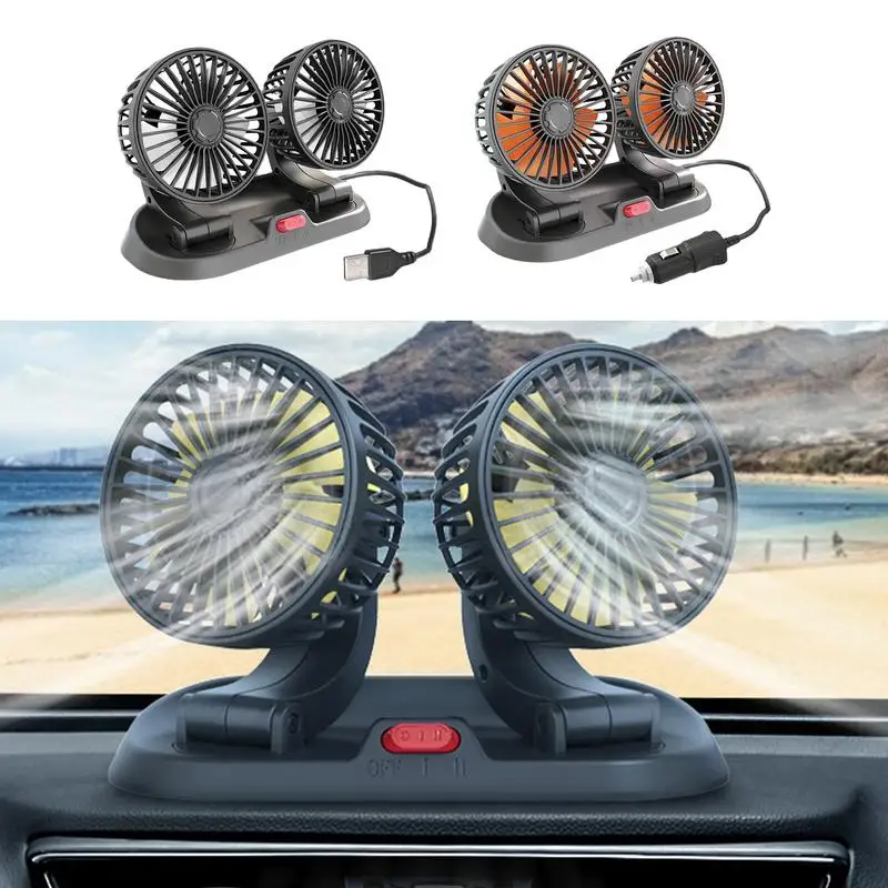 

Electric Car Cooling Fan 360 Degree Rotation Dual Head Small Fan For Vehicle Air Circulation 2 Wind Speed Air Conditioner