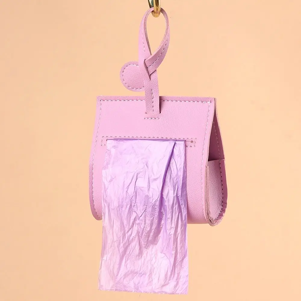 PU Leather Dog Poop Bag Dispenser Solid Color Portable Dog Waste Bag Cover Hangable Puppy Garbage Bags Holder